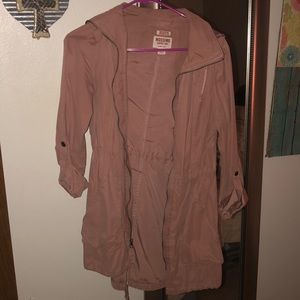 Mauve rain jacket.